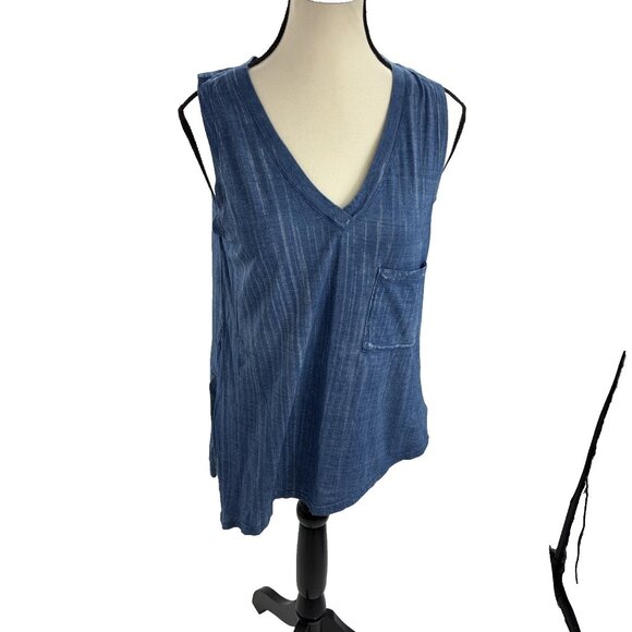 Cloth & Stone Womens S Blue Chambray V Neck Sleeveless Tank Top Casual - Picture 1 of 7